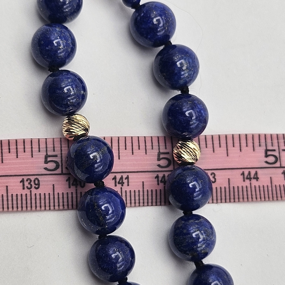 New 14k Gold Station Necklace & Blue Lapiz Stone Beads 18" - Picture 2 of 4